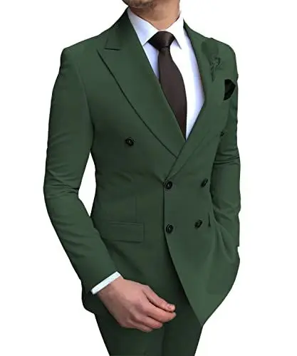 Produktbild: Anzüge für Herren 2 Teilig Zweireiher Spitzenrevers Sakkos Smoking für Hochzeit (Blazer + Hose)(Armeegrün,4XL)