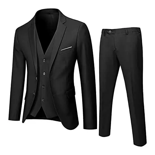 Produktbild: Anzug Herren Slim Fit 3 Teilig Blazer Anzüge Herrenanzug Sakko Anzughose Weste für Hochzeit Business Hochzeit Party Abschlussball Herrenanzug(Black,4XL)