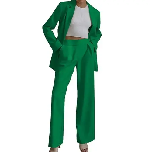 Produktbild: anzug damen elegant 2 teiler,Hosenanzüge für Damen Festlich Elegant Blazer Streetwear Zweiteiler Hosenanzug Business Modern Anzug Set Revers Sportlich Outfit 2 teiler Sommer Freizeitanzug,Grün M