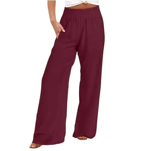Produktbild: Anzughose Damen High Waist Cargo Hose Damen Baggy Damen Palazzo-Hose aus Leinen, weites Bein, hohe Taille, , lässige Boho-Hose, Reise-/Urlaubs-Outfits Damen Stoffhose Schwarz Chino Hose (RD2, XL)