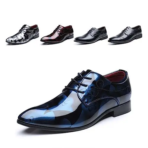 Produktbild: Anzugschuhe Herren Oxford Derby Schuhe Brogues Lederschuhe Hochzeitsschuhe Schnürhalbschuhe Klassischer Business Schnürschuh 1012 Blau Größe 43