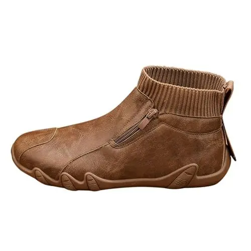 Produktbild: Anzugschuhe Herren Schwarz Sneaker Schwarz Herren Herren Frühling und High Top Casual Wear Seitlicher Reißverschluss Trendy Alle Outdoor rutschfeste Canvas Schuhe Herren Sandalen Mit (Brown, 39)
