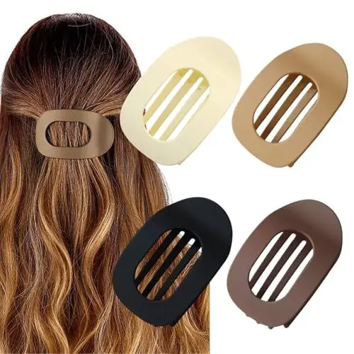 Produktbild: Aobesky 4 Stück Flache Haarklammern für Damen, Haarspange Flach Damen, Flat Claw Clip für Dünnes und Dickes Haar, Matte Starker Halt Seitliche Haarklammern, Gebogenes Design für Liegen und Fahren