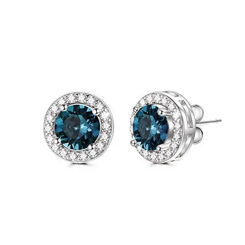 Produktbild: AOBOCO Simulierter Diamant Moissanite Ohrstecker Damen 18 Karat Weißgold überzogen 925 Sterling Silber mit Zirkonia (Saphir (September))