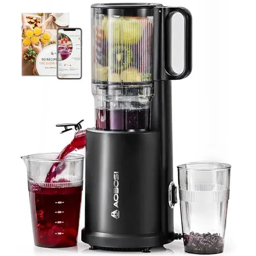 Produktbild: AOBOSI Entsafter Slow Juicer 135MM XXL Einfüllöffnung,90 RPM, Leiser Kupfermotor, BPA-frei, hohe Saftausbeute, für Gemüse & Obst,Rückwärts-Kau-Funktion– Slow Juicer Testsieger für gesunde Säfte