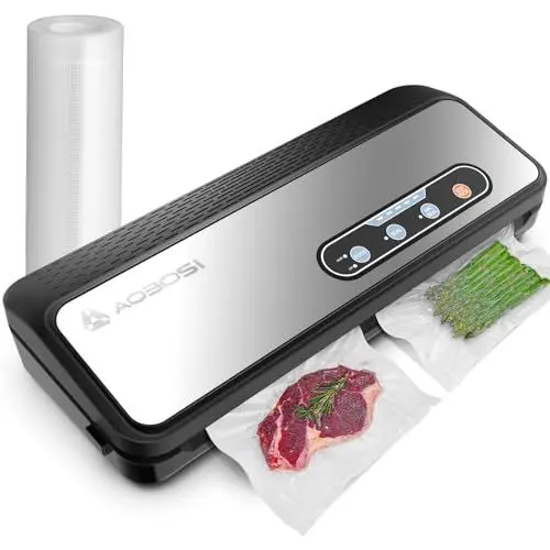 Produktbild: Aobosi Vakuumiergerät, 90Kpa 8-IN-1 für trockene/feuchte Lebensmittel, Inkl. Cutter und Beutelaufbewahrung, Beutelrolle & 5 vorgeschnittene Beutel, Vakuumschlauch für Kanister