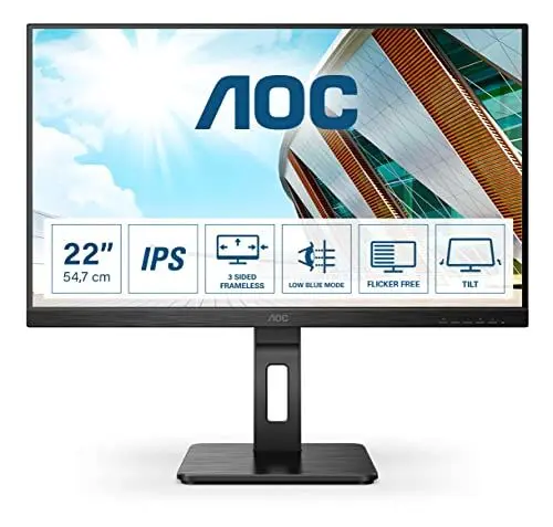 Produktbild: AOC 22P2Q - 22 Zoll FHD Monitor, höhenverstellbar (1920x1080, 75 Hz, VGA, DVI, HDMI, DisplayPort, USB Hub) schwarz