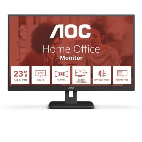 Produktbild: AOC 24E3UM - 24 Zoll FHD Monitor, AdaptiveSync, Laustprecher (1920x1080, 75 Hz, DisplayPort, HDMI, VGA, USB Hub) schwarz