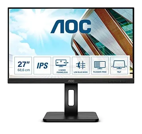 Produktbild: AOC 27P2Q - 27 Zoll FHD Monitor, höhenverstellbar (1920x1080, 75 Hz, VGA, DVI, HDMI, DisplayPort, USB Hub) schwarz