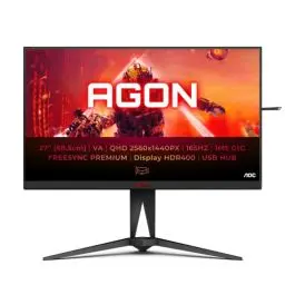 Produktbild: AOC AGON AG275QXN - 27 Zoll QHD Gaming Monitor, 165 Hz, 1 ms, HDR400, FreeSync Premium (2560x1440, HDMI, DisplayPort, USB Hub) schwarz/rot