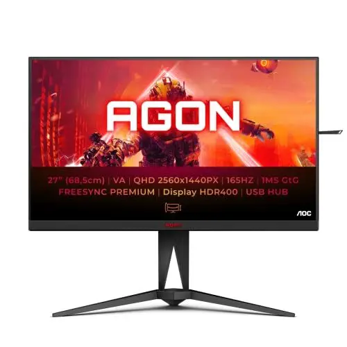 Produktbild: AOC AGON AG275QXN - 27 Zoll QHD Gaming Monitor, 165 Hz, 1 ms, HDR400, FreeSync Premium (2560x1440, HDMI, DisplayPort, USB Hub) schwarz/rot