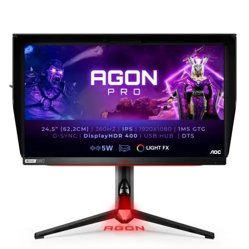 Produktbild: AOC Agon Pro AG254FG - 25 Zoll FHD Gaming Monitor, 360 Hz, 1ms, Gsync Ultimate (1920x1080, HDMI, DisplayPort, USB Hub) schwarz/rot