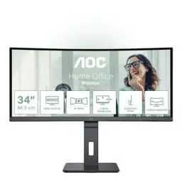 Produktbild: AOC CU34P3CV - 34 Zoll WQHD Curved Monitor, höhenverstellbar, Lautsprecher (3440x1440, 100 Hz, HDMI, DisplayPort, USB-C (65W PD), RJ45, USB Hub) schwarz