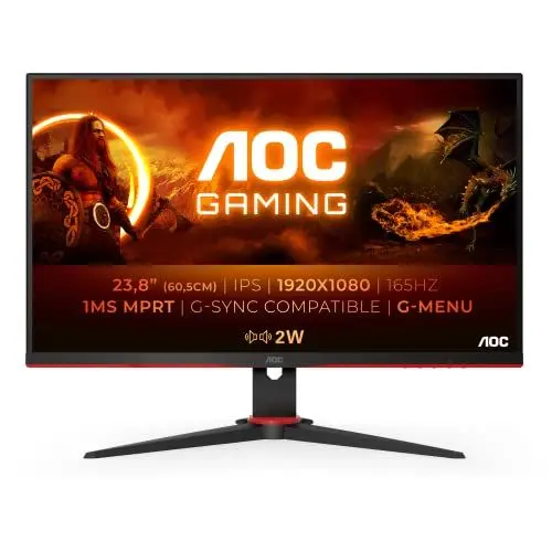 Produktbild: AOC Gaming 24G2SPU - 24 Zoll FHD Monitor, 165 Hz, 1 ms, FreeSync Premium (1920x1080, VGA, HDMI, DisplayPort, USB Hub) schwarz/rot