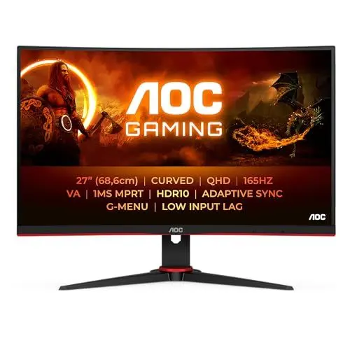 Produktbild: AOC Gaming CQ27G2SE - 27 Zoll QHD Curved Monitor, FreeSync Premium (2560x1440, 165 Hz, HDMI 1.4, DisplayPort 1.2) schwarz-rot
