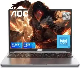 Produktbild: AOC Laptop lntel N97, Up to 3.6 GHz, 16 GB DDR4, 512 GB SSD (Supports Extension 2 TB), 15.6 Inch Notebook Computer, Metal Housing, 180° Rotation, HDMI, WiFi