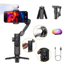 Produktbild: AOCHUAN 3-Achsen-Gimbal, Gimbal-Stabilisator für Smartphone mit magnetischem RGB-Fülllicht für iPhone/Android iPhone Stabilisator mit verbesserter Gesichtsverfolgung, Vlog-Aufnahme – Smart X Pro Kit