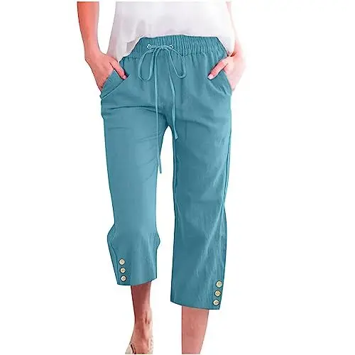 Produktbild: AOCRD Damenhose mit hohem Bund und Taschen, Arbeits- und Bürohose, Palazzo-Hose mit weitem Bein, verkürzte Beinhose, Damen-Lounge-Jogginghose