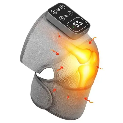 Produktbild: Knie Massagegerät mit Wärme und Vibration, 3 in 1 Kabellose Beheizte Infrarot Kniebandage 5 Heizstufen und 3 Massagemodi, 5000mAh-Akku, LCD-Bildschirm, Wellness Geschenke für Frauen und Männer