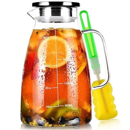 Produktbild: Aofmee Karaffe, Karaffe 2 Liter, Glaskaraffe, Wasserkaraffe, Karaffe Glas, Glaskaraffe mit Deckel, Wasserkrug, Glaskrug, Wasserkaraffe mit Kühlung, Eistee Krug Saft Krug, Getränkekaraffe Glaskanne