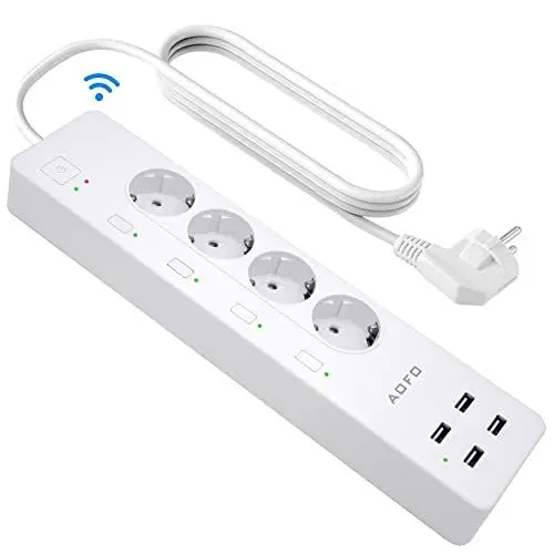 Produktbild: AOFO Intelligente Steckdosenleiste Fernsteuerung Smart WLAN Mehrfachsteckdose mit Überspannungsschutz mit 4 unabhängig AC（4000W 16A） Ausgänge und 4 USB Anschlüsse Kompatibel mit Google Home