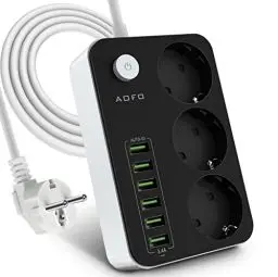 Produktbild: AOFO Steckdosenleiste Steckdosenadapter 3 Fach schaltbare mit 6 USB (5V/3.4 A, 17W),Schaltbare Mehrfachsteckdose Kinderschutz .Adapterstecker mit Spannungsschutz 2M Kabel
