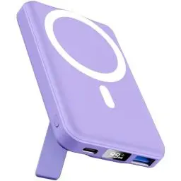 Produktbild: AOGUERBE Mag-Safe Powerbank 10000mah, Magnetische Externe Batterie, Wireless Power Bank 22.5W PD Schnelles Laden mit LED-Display, Faltbarer Akkupack für iPhone 16/15/14/13/12/Mini/Pro/Pro Max (purple)