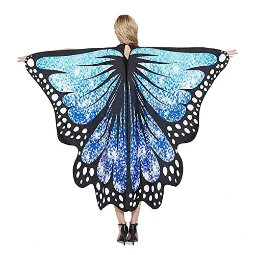 Produktbild: Aohhy Frauen Schmetterling Flügel Umhang Fee Mädchen Schal Halloween Cape Dress Up Kostüm Accessoire (134,6 x 167,6 cm, blau)