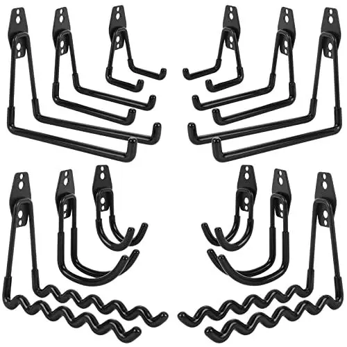 Produktbild: AojSup 12 Stück Wandhaken Garage, Schwerlast Garage Haken, Doppelhaken Garage, Garage Storage Hooks zur Organisation für Leiter, Stuhl, Schlauch, Fahrrädern, Elektrowerkzeugen Sperrigen (Schwarz)