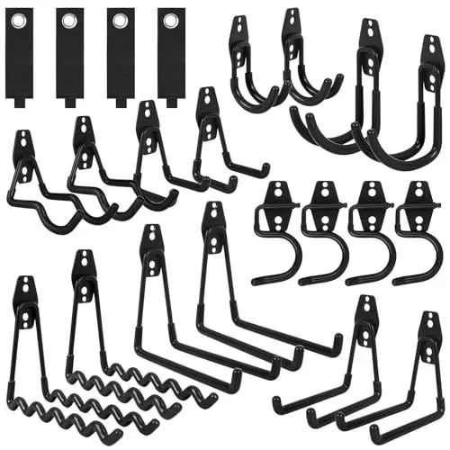 Produktbild: AojSup 22 Stück Garage Haken | Wandhaken für Garage, Wandhaken Garage Platzsparende, Schwerlast Aufbewahrung Doppelhaken, Gerätehalter für Werkzeuge, Fahrräder, Sportausrüstung (Schwarz)