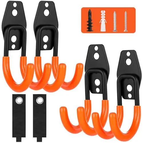 Produktbild: AojSup 6 Stück Garage Haken | Wandhaken für Garage, Wandhaken Garage Platzsparende, Schwerlast Aufbewahrung Doppelhaken, Gerätehalter Geeignet für Werkzeuge, Sportgeräte, Rohre und mehr(Orange)