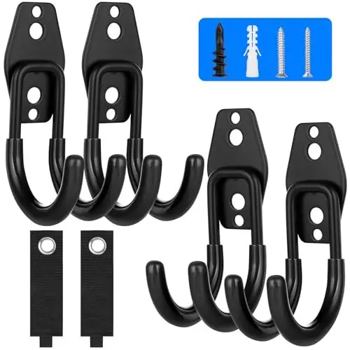 Produktbild: AojSup 6 Stück Garage Haken | Wandhaken für Garage, Wandhaken Garage Platzsparende, Schwerlast Aufbewahrung Doppelhaken, Gerätehalter Geeignet für Werkzeuge, Sportgeräte, Rohre und mehr(Schwarz)