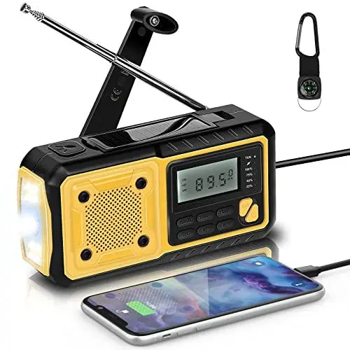 Produktbild: AOKBON Solar Radio Tragbar Kurbelradio Dynamo Radio AM/FM mit 5000mAh Wiederaufladbare Batterie Power Bank Notfallradio Mit LED Licht SOS-Alarm Kompass Kopfh?reranschluss F¨¹r Ourdoor Notfall
