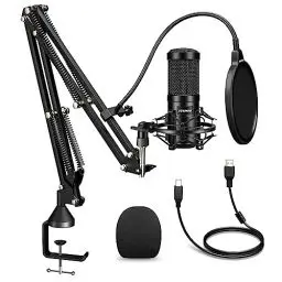 Produktbild: aokeo USB Mikrofon, 192kHZ / 24bit Podcast-Mikrofonsets mit Mikrofonständer, Stoßdämpferhalter, Windschutzscheibe, Popfilter, für Rundfunk, Aufnahme, YouTube,Podcasts