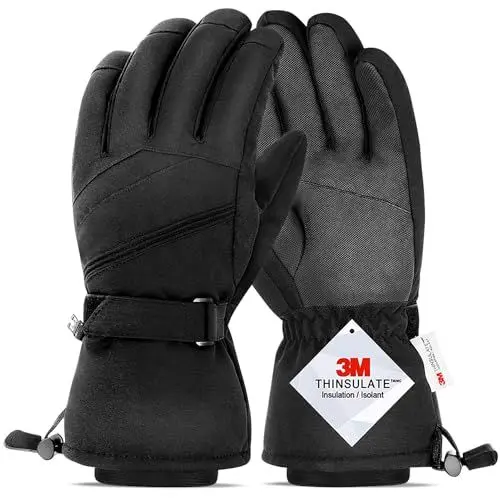 Produktbild: AOKKR Winterhandschuhe, 3M Thinsulate Wasserdicht Warme Fahrradhandschuhe Herren und Damen, Winddichte Skihandschuhe mit Touchscreen-Funktion, Outdoor Laufen Anti-Rutsch Sporthndschuhe - Schwarz