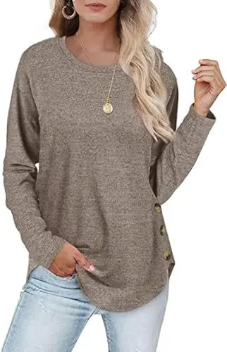 Produktbild: Aokosor Pullover Damen Langarmshirt Sweatshirt Strickpullover Leichte Rundhals Tunika Tops für Herbst Winter Braun XL