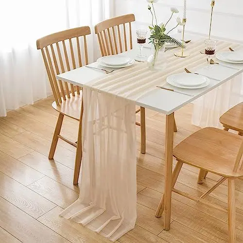 Produktbild: AOKSUNOVA Tischläufer Apricot Tischläufer Hochzeit Organza Tischläufer 400x70cm Dekostoff Abwaschbar