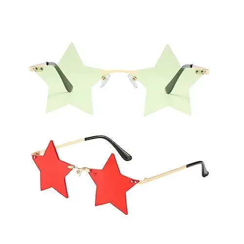Produktbild: AOKWAWALIY 2 Paar Party Sonnenbrillen Party Star Sonnenbrillen Unisex Sonnenbrillen Dekorative Stern Sonnenbrillen Dekorative Sonnenbrillen Randlose Brillen Randlose Sonnenbrillen