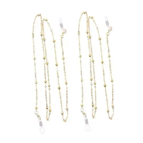 Produktbild: AOKWAWALIY 2 Stück Schnur Brillen- Damen Brille Frauen Brille Stylische Brille Für Damen Brillenkette Für Damen Brillenhalteband Mode Sonnenbrillen Brillenband Golden