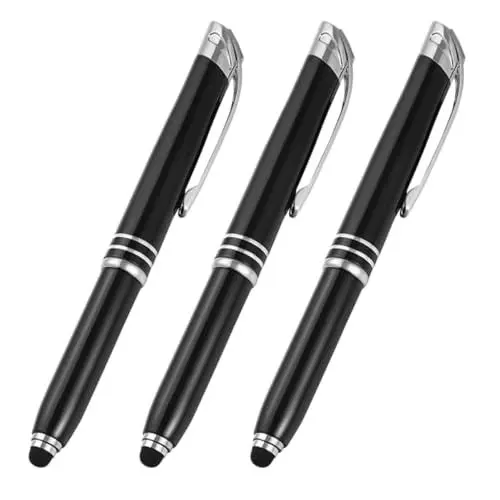 Produktbild: AOKWAWALIY 3st Kugelschreiber Led-taschenlampenstifte Touchpen Mit Licht Kapazitiver Stylus-stift Schwarzer Led-multifunktionsstift Leuchtstifte Taschenlampe Stift Metall Unternehmen Student