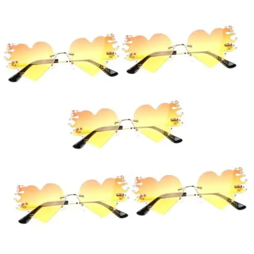 Produktbild: AOKWAWALIY 5 Stück Flammen Sonnenbrille Herz Sonnenbrille Für Damen Trendige Sonnenbrille Herz Brille Partyzubehör Herzförmige Sonnenbrille Coole Sonnenbrille Rahmenlose Sonnenbrille