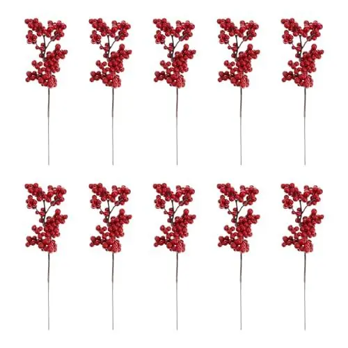 Produktbild: AOKWAWALIY Rot 10St künstliche beeren künstliche blüten Beeren-Ornamente beerenzweige Baum künstliche Pflanzen Weihnachtsgirlande künstlicher Blumenstrauß Partystrauß rote Frucht