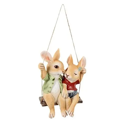 Produktbild: AOKWAWALIY Swing-Kaninchen-Anhänger Außendekorationen Garten Kaninchen hasenfiguren Hasen Kunsthandwerk aus Kunstharz Ornament Gartenschaukel Hase Hof Szene Modellieren