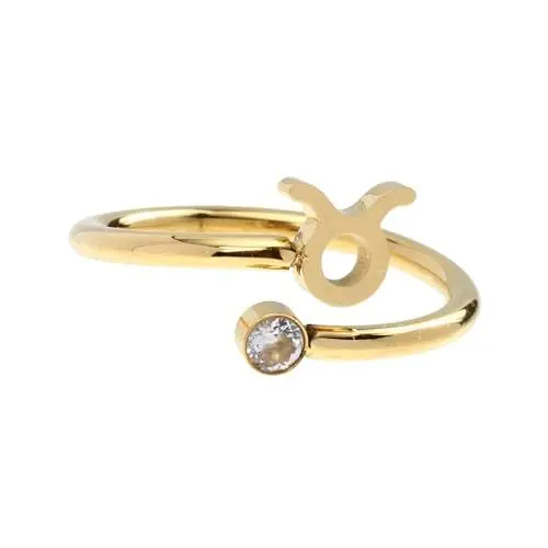 Produktbild: AOKWAWALIY Tierkreisring Astrologie Hochzeitsfinger Sternzeichen Offener Ring Buchstabenringe Für Frauen Geburtssteinringe Boho-ring Edelsteinringe Für Frauen Offene Zehenringe Zirkon Golden