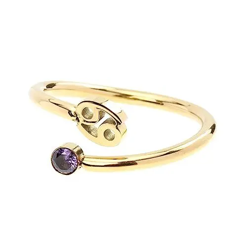 Produktbild: AOKWAWALIY Tierkreisring Schmuck mit offenem Ring Zirkon chinesisches Tierkreiszeichen Herren edelstahlringe verstellbare ringe Sternzeichenring für Frauen Sternzeichen offener Ring Golden