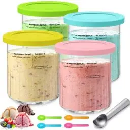Produktbild: Aolawco 4 Stück Ninja Creami Deluxe Behälter für NC501 NC500EU Serie, 800ml Ninja Creami Behälter Original Eismaschine Zubehör, BPA-Frei, Spülmaschinenfest, Ninja Creamy Deluxe Mit Deckel