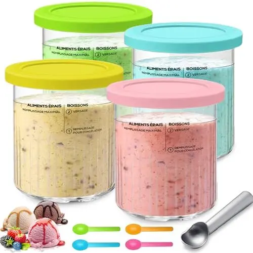 Produktbild: Aolawco 4 Stück Ninja Creami Deluxe Behälter für NC501 NC500EU Serie, 800ml Ninja Creami Behälter Original Eismaschine Zubehör, BPA-Frei, Spülmaschinenfest, Ninja Creamy Deluxe Mit Deckel