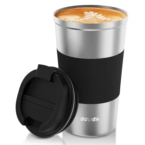 Produktbild: Aolieh Thermobecher, Kaffeebecher mit Auslaufsicherem Deckel, Thermobecher- Isolierbecher, Edelstahl Travel Mug, Kaffeebecher to go für heißes und kaltes Wasser Kaffee Tee 510ML