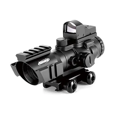 Produktbild: AOMEKIE Zielfernrohr 4x32mm mit 20mm/22mm Schiene Airsoft Red Dot Visier Sight Leuchtpunktvisier Rotpunktvisier für Jagd Softair und Armbrust
