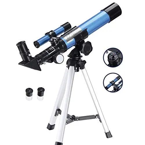 Produktbild: Aomekie Refraktor Teleskop Kinder Einsteiger 40/400 Astronomisches Teleskop Fernrohr Teleskop mit Aluminium Stativ und Sucherfernrohr für Himmelsbeobachtung und Landschaftsbeobachtung
